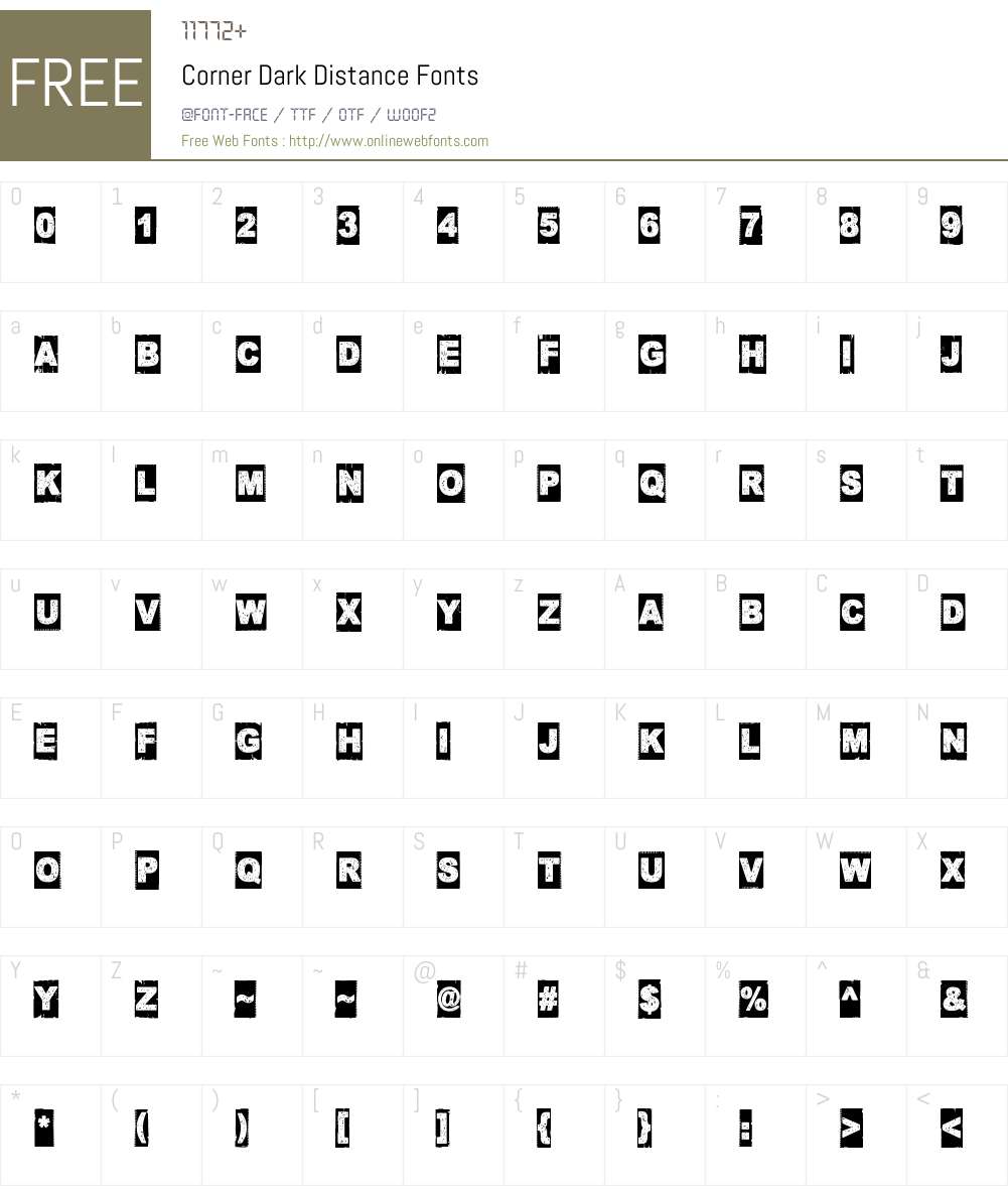 Corner Dark Distance 1.00 November 23, 2015, initial release Fonts Free ...