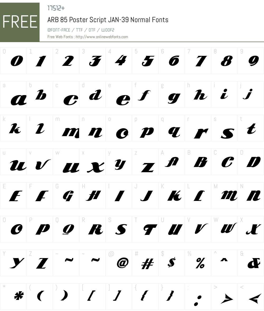 ARB 85 Poster Script JAN-39 Font Screenshots