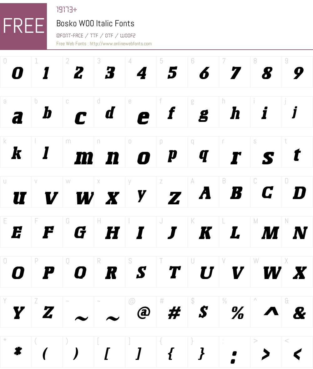 BoskoW00-Italic Font Screenshots