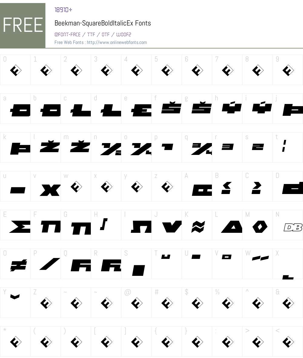 Beekman-SquareBoldItalicEx Font Screenshots