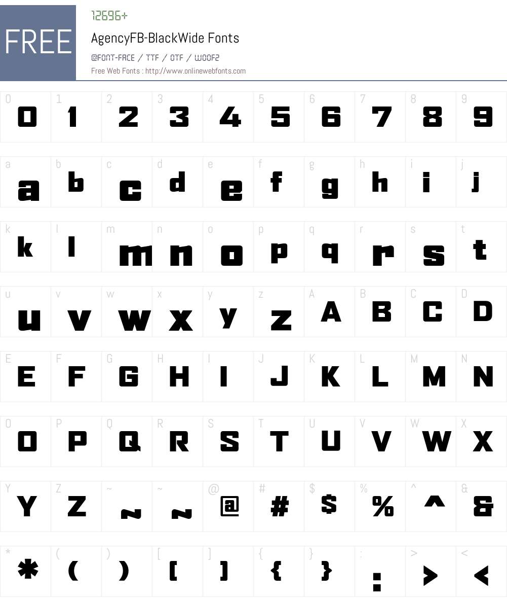 AgencyFB Font Screenshots