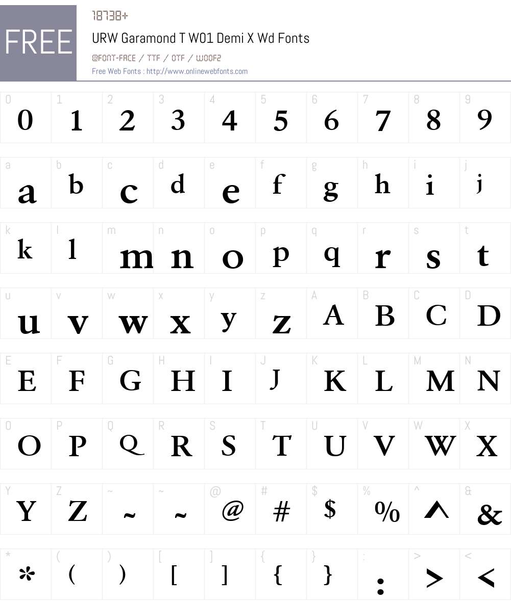 URWGaramondTW01-DemiXWd Font Screenshots