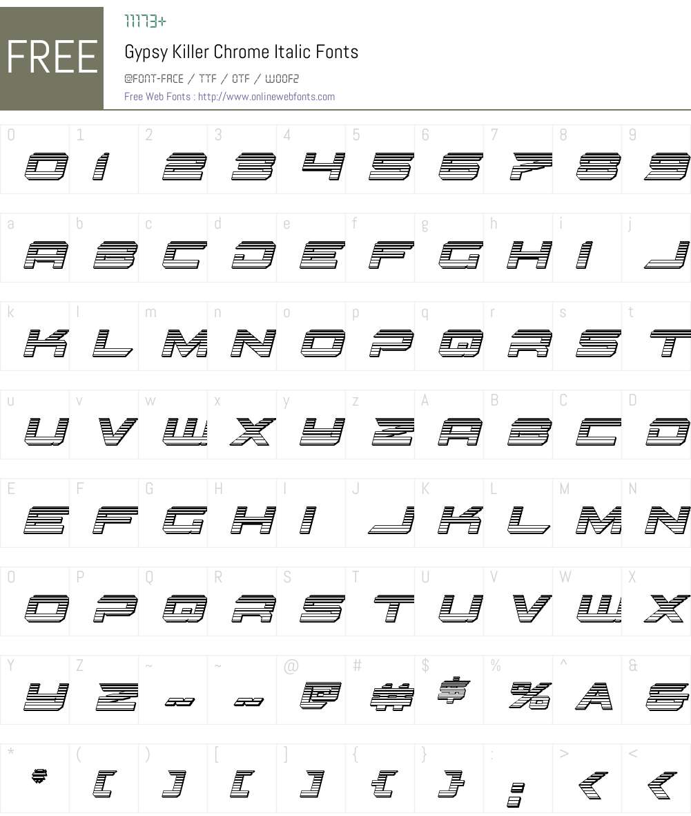 Gypsy Killer Chrome Italic Font Screenshots