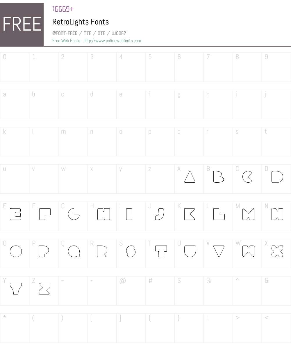 RetroLights Font Screenshots
