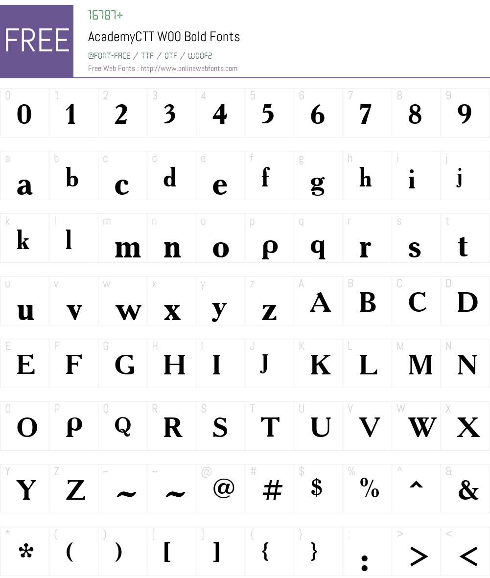 AcademyCTTW00-Bold Font Screenshots