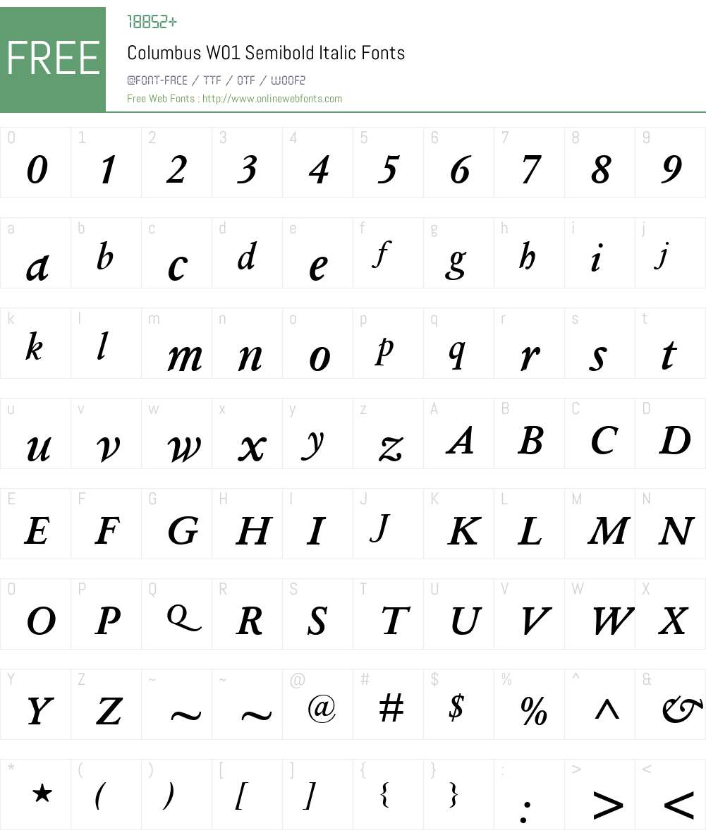 ColumbusW01-SemiboldIt Font Screenshots