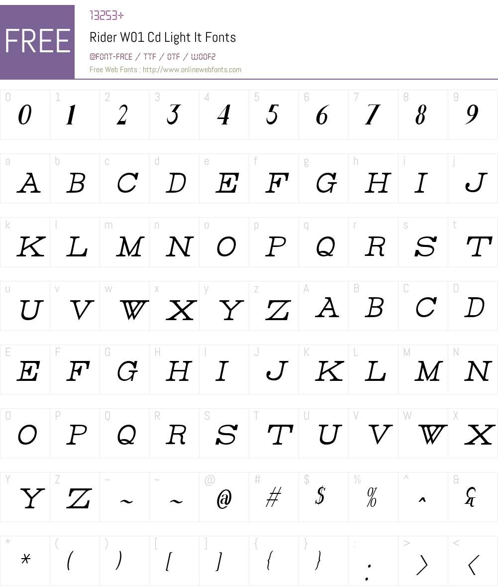 RiderW01-CdLightIt Font Screenshots
