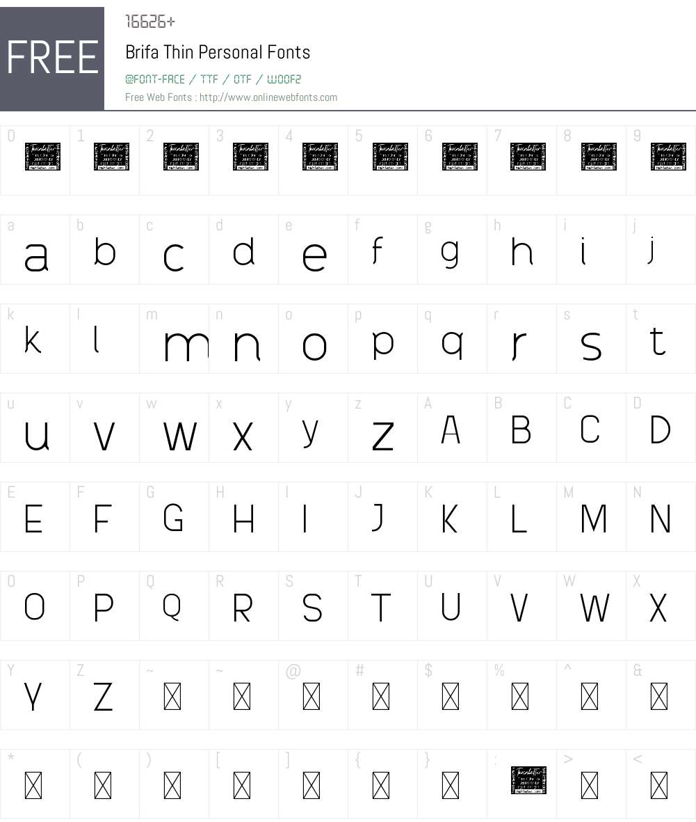 Brifa Thin Personal Font Screenshots