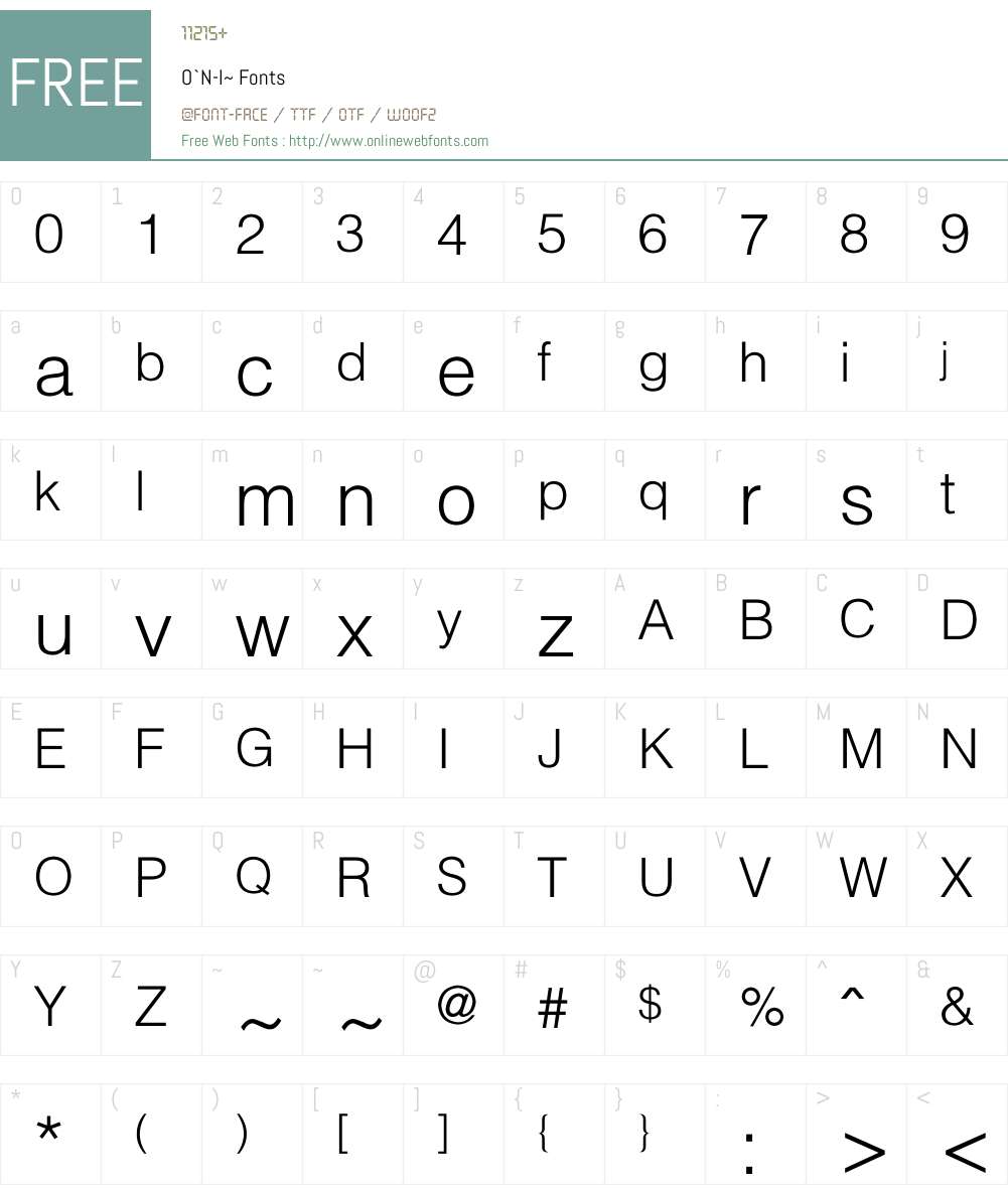 O`N-I~ Font Screenshots