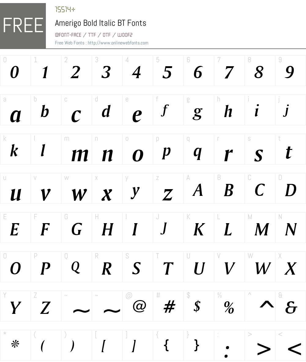 Amerigo BT Font Screenshots
