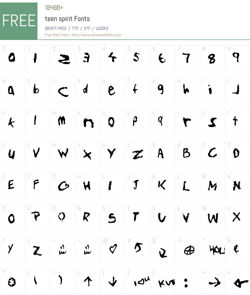 teen spirit Font Screenshots