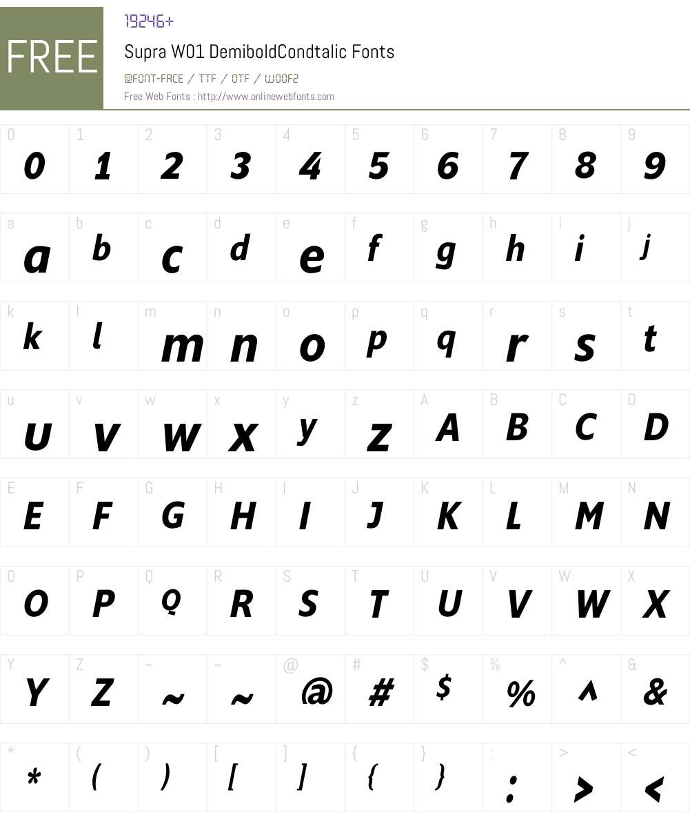 SupraW01-DemiboldCondtalic Font Screenshots
