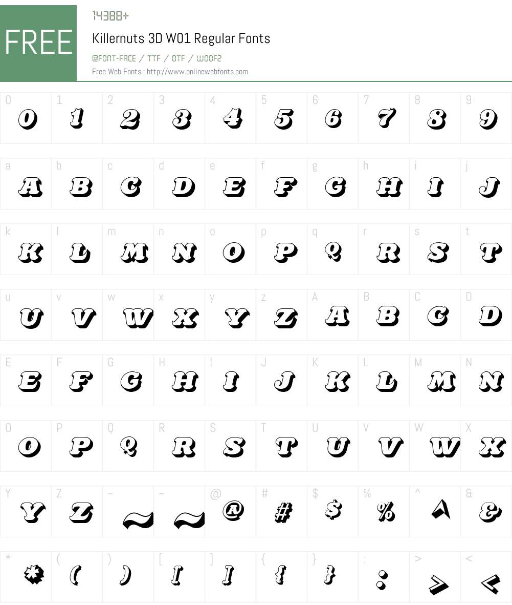 Killernuts3DW01-Regular Font Screenshots