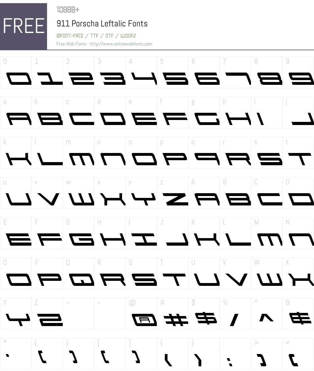 911 Porscha Leftalic Font Screenshots