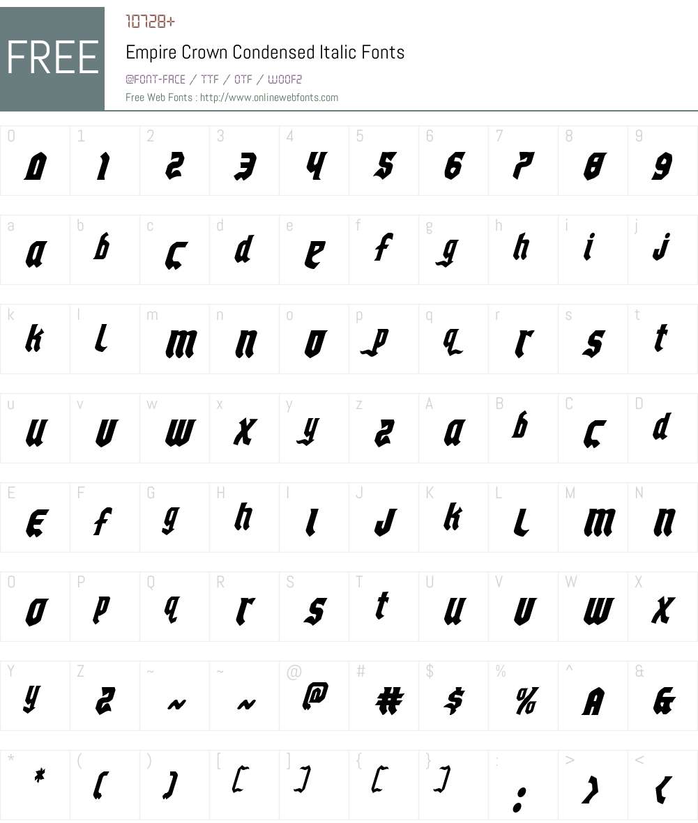 Empire Crown Condensed Italic Font Screenshots