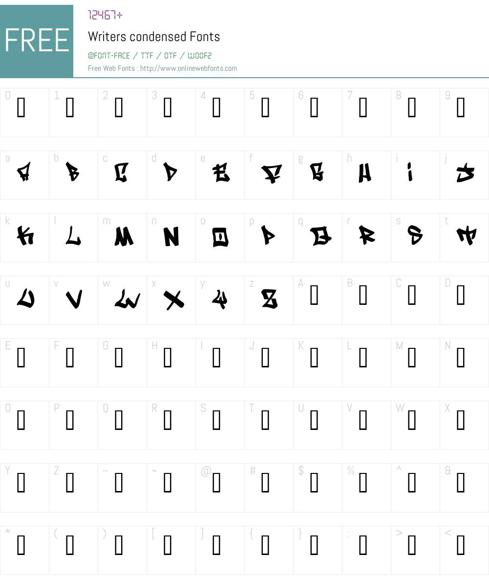 Writers condensed Font Screenshots