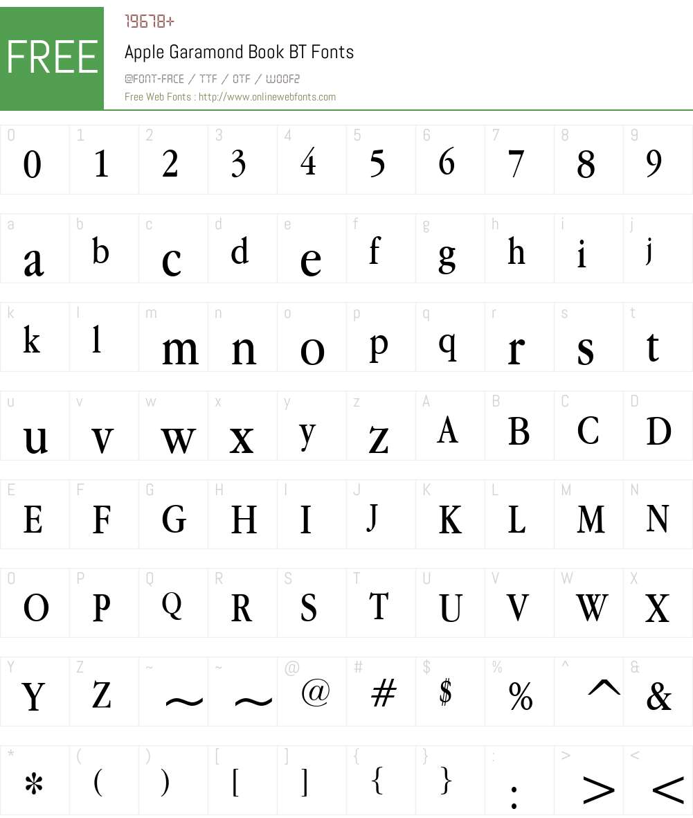 Apple Garamond BT Font Screenshots