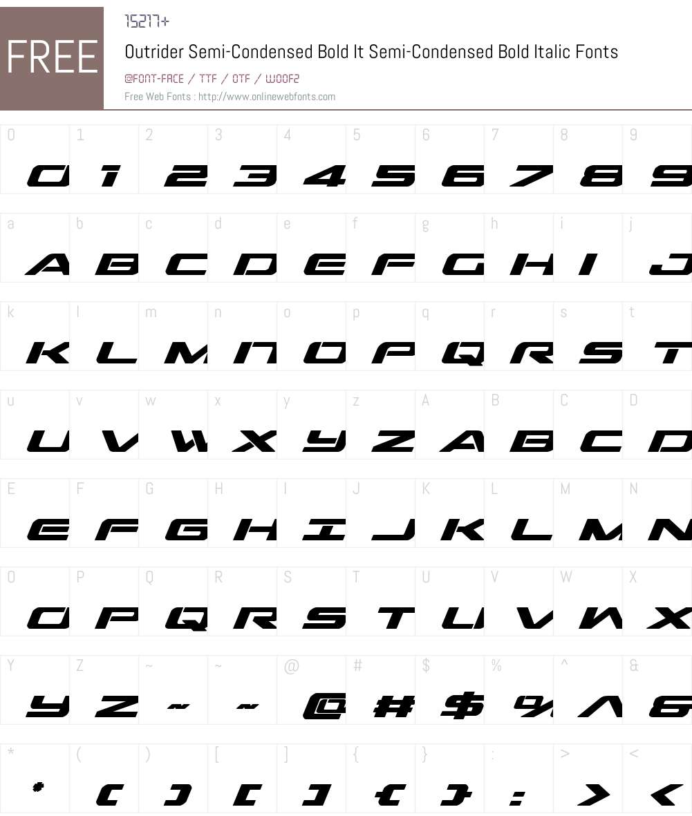 Outrider Semi-Condensed Bold It Font Screenshots