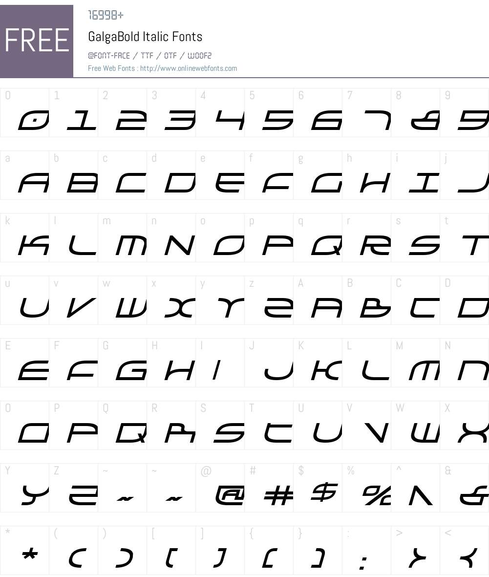 Galga Bold Italic Font Screenshots