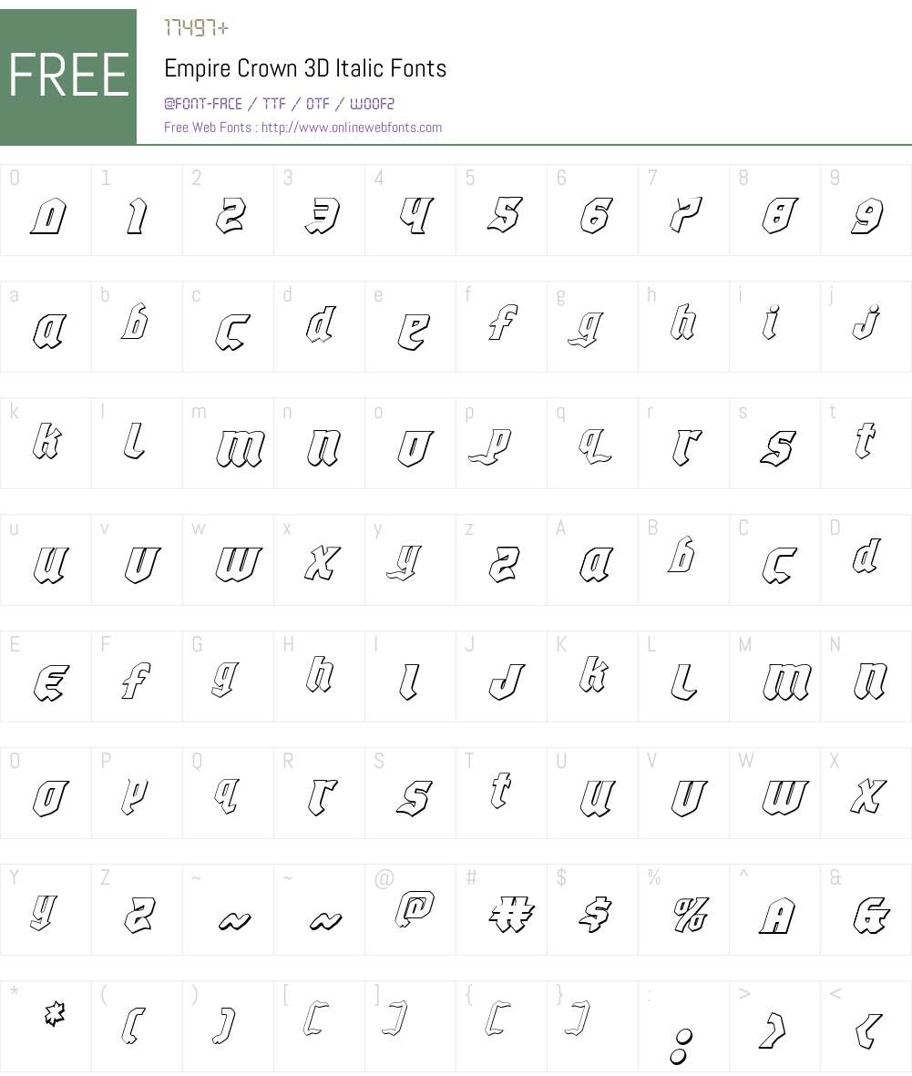 Empire Crown 3D Italic Font Screenshots
