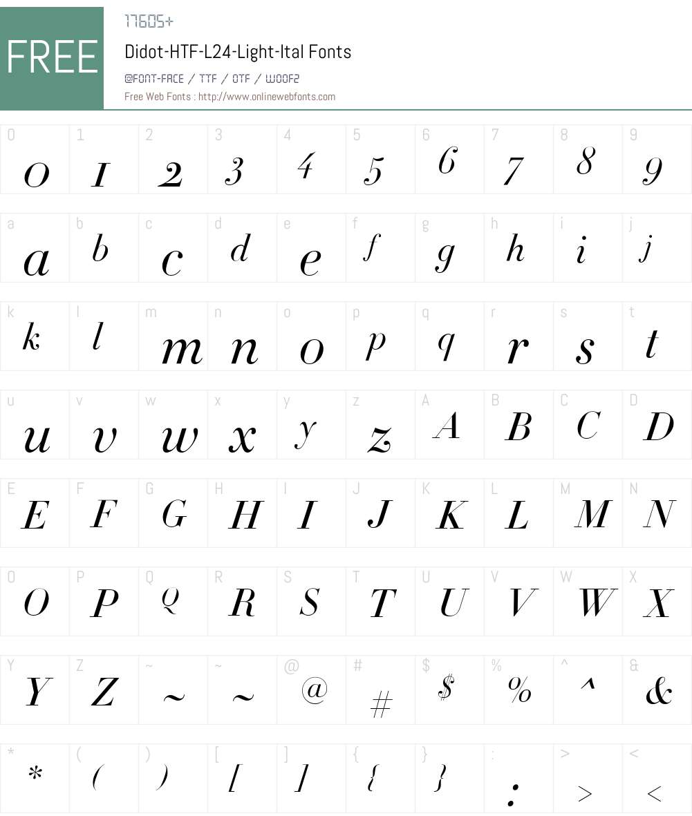 Didot-HTF-L24-Light-Ital Font Screenshots