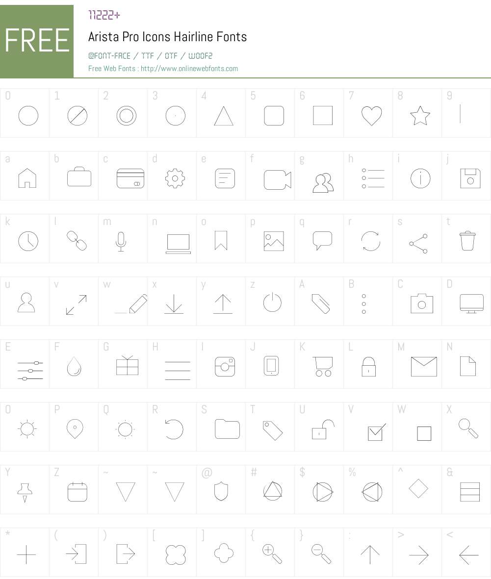 Arista Pro Icons Hairline 1.000 Fonts Free Download