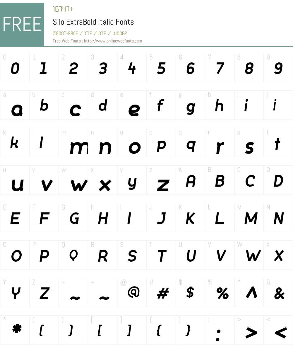 Silo-ExtraBoldItalic Font Screenshots