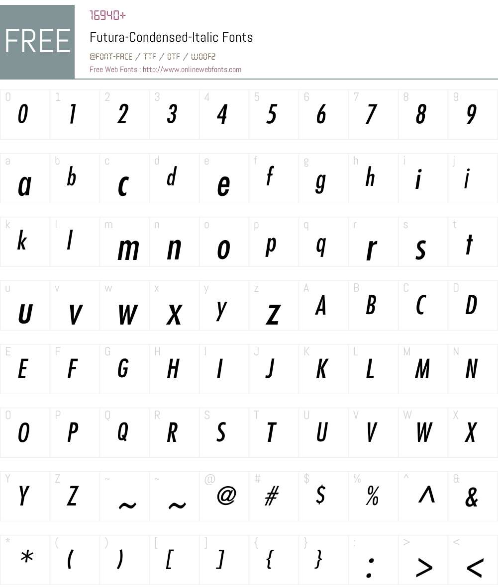 Futura-Condensed-Italic Font Screenshots