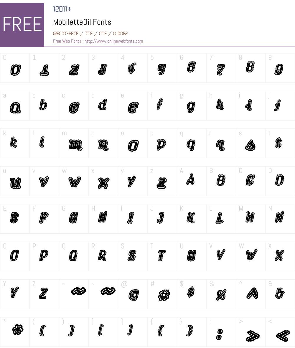 MobiletteW00-Oil Font Screenshots