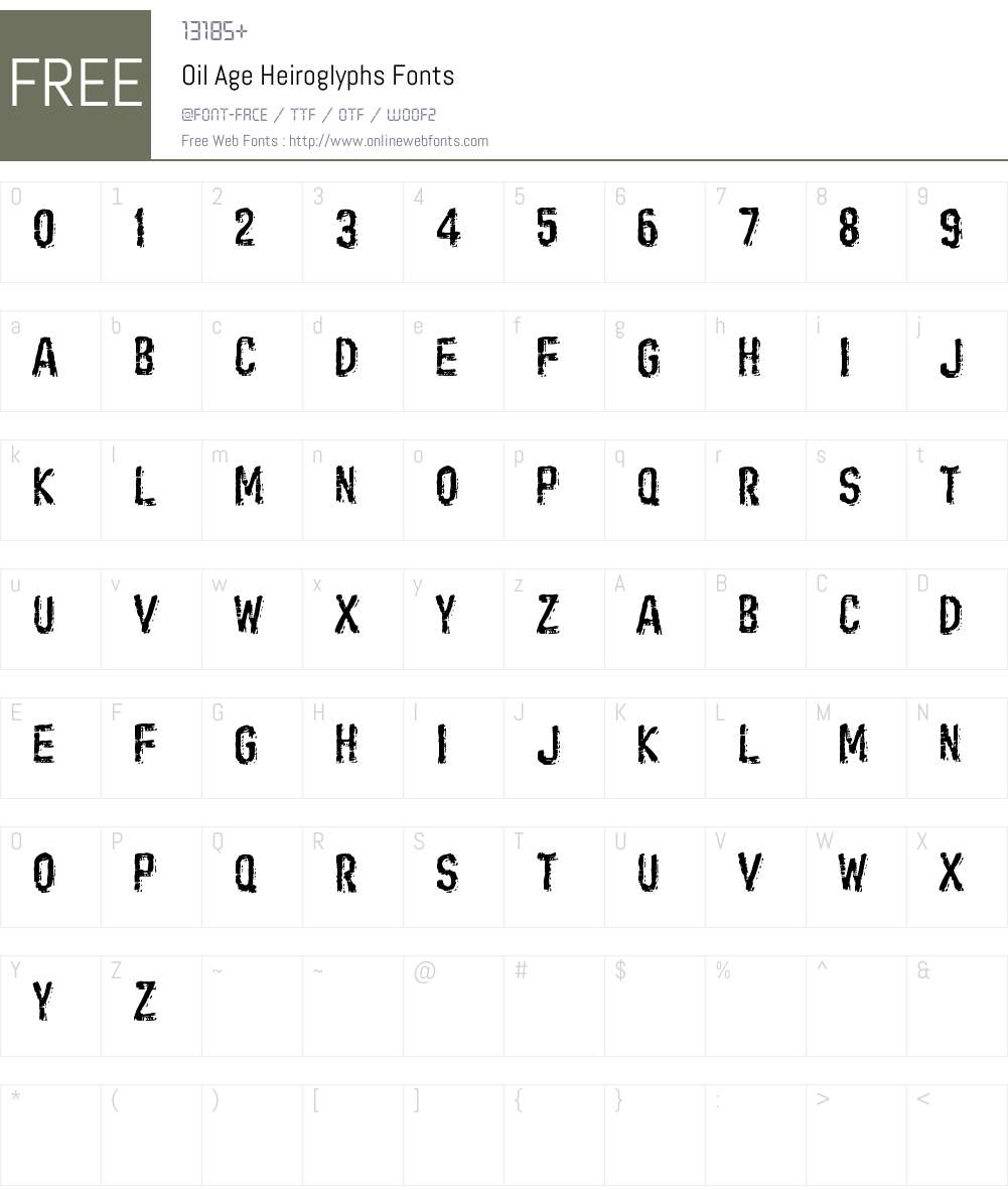 Oil Age Heiroglyphs Font Screenshots