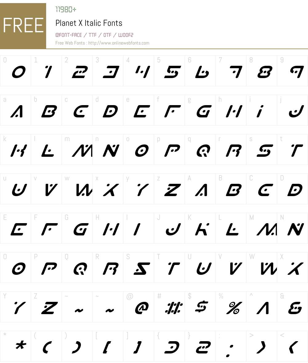 Planet X Italic Font Screenshots