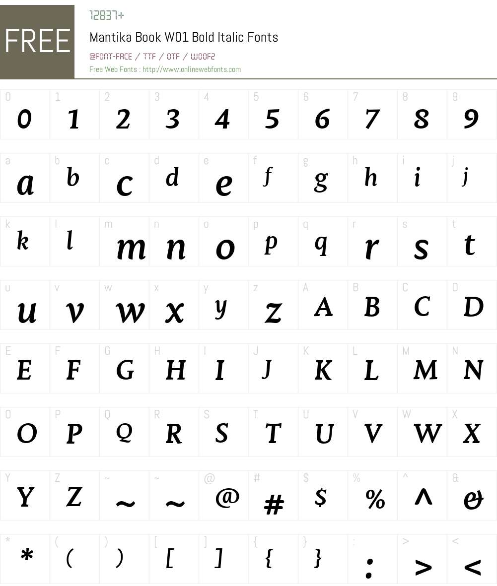 MantikaBookW01-BoldItalic Font Screenshots