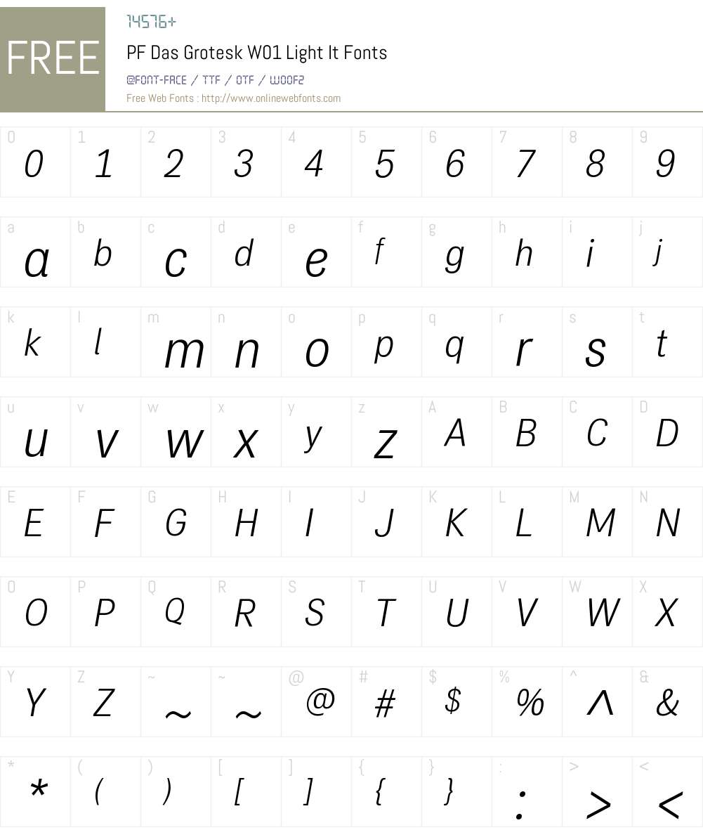 PFDasGroteskW01-LightItalic Font Screenshots
