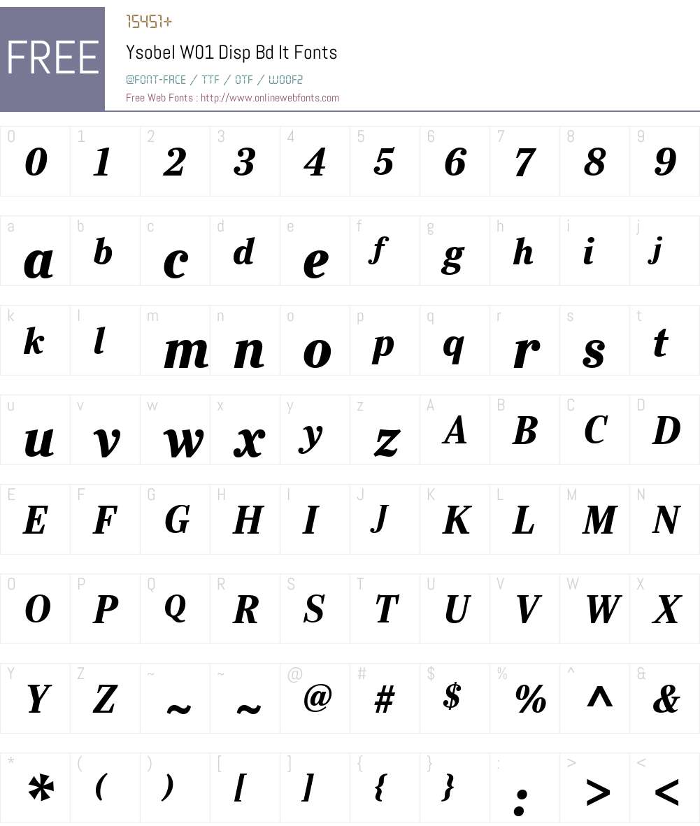 YsobelW01-DispBdIt Font Screenshots