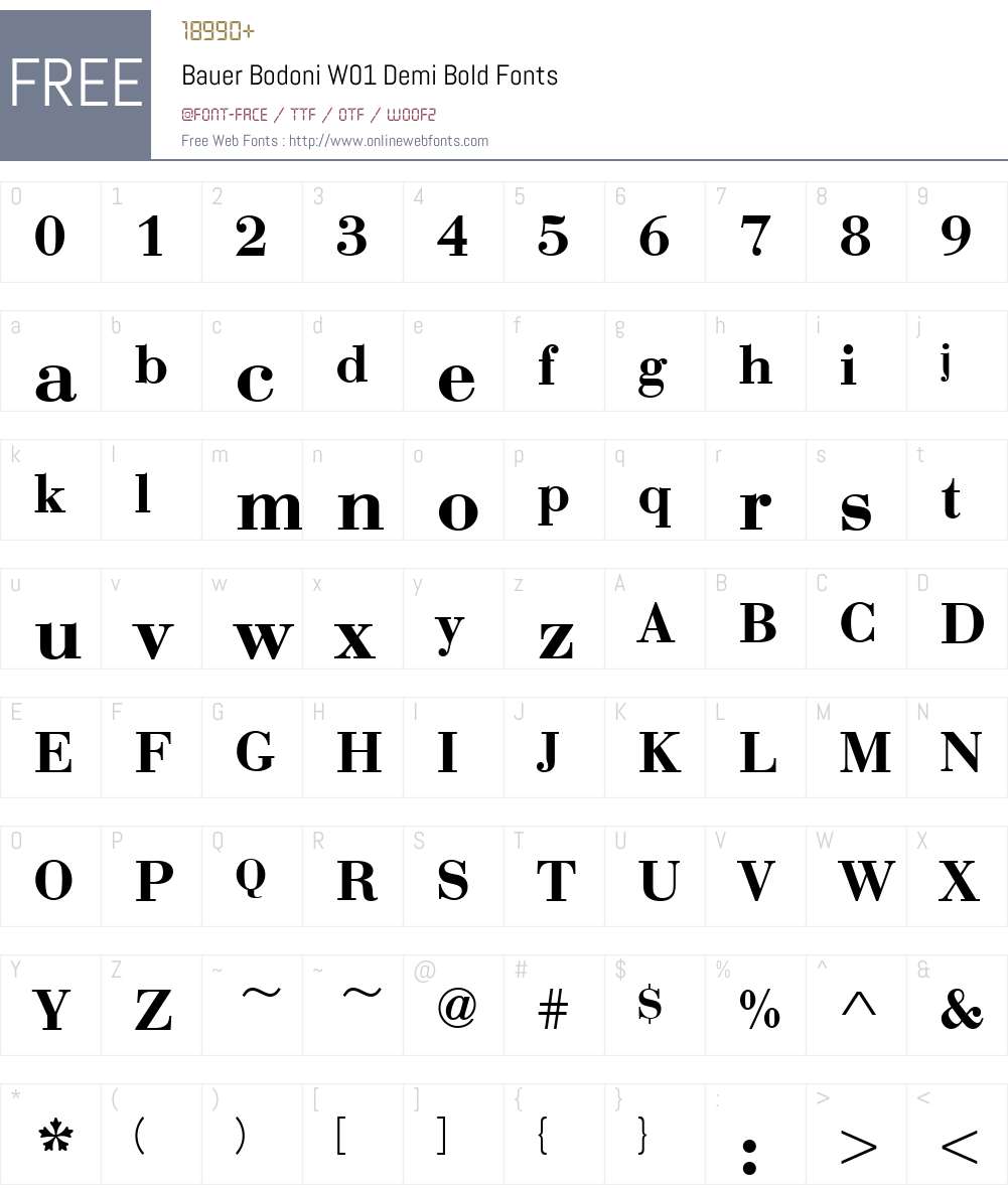 BauerBodoniW01-DemiBold Font Screenshots