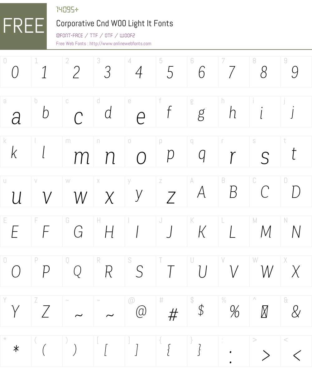CorporativeCndW00-LightIt Font Screenshots