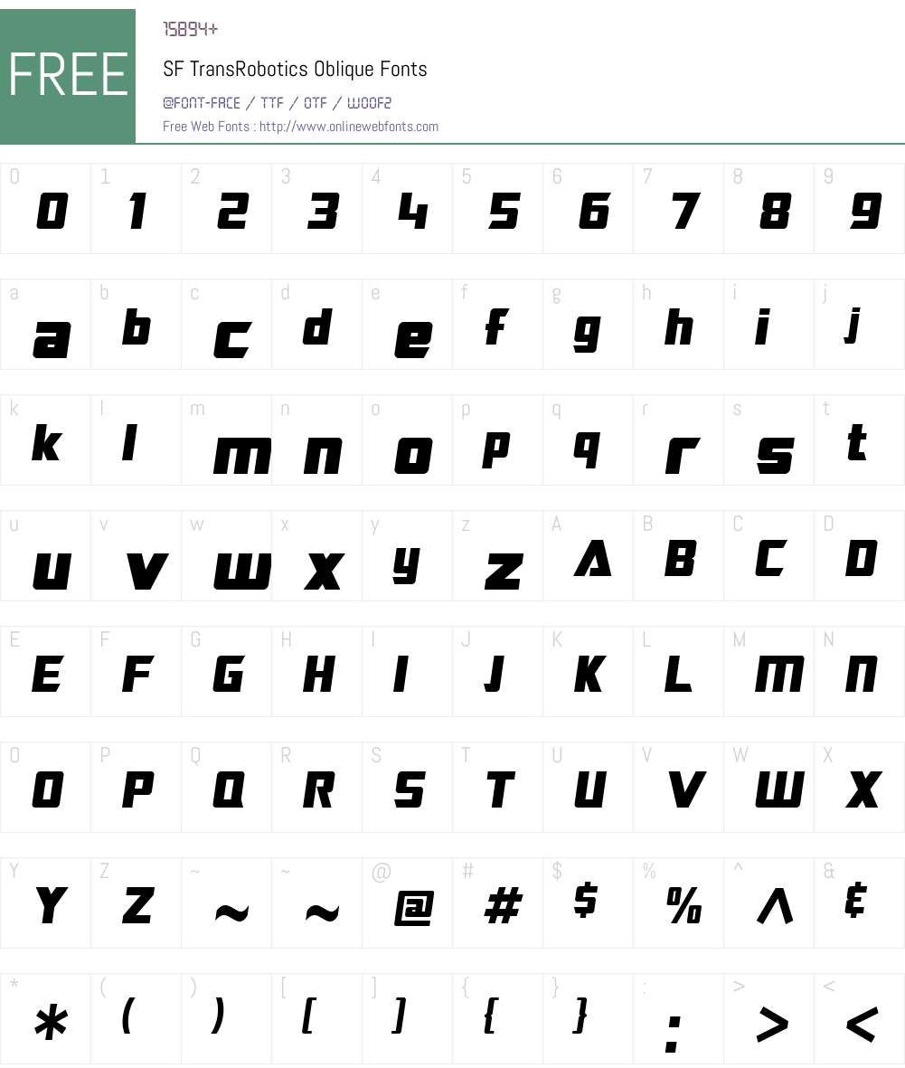 SF TransRobotics Font Screenshots