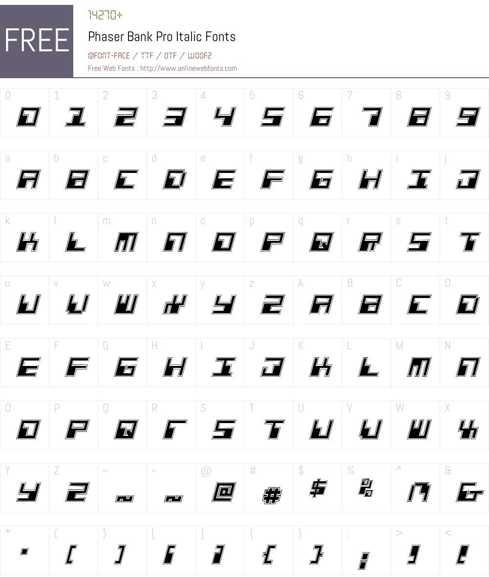 Phaser Bank Pro Italic Font Screenshots