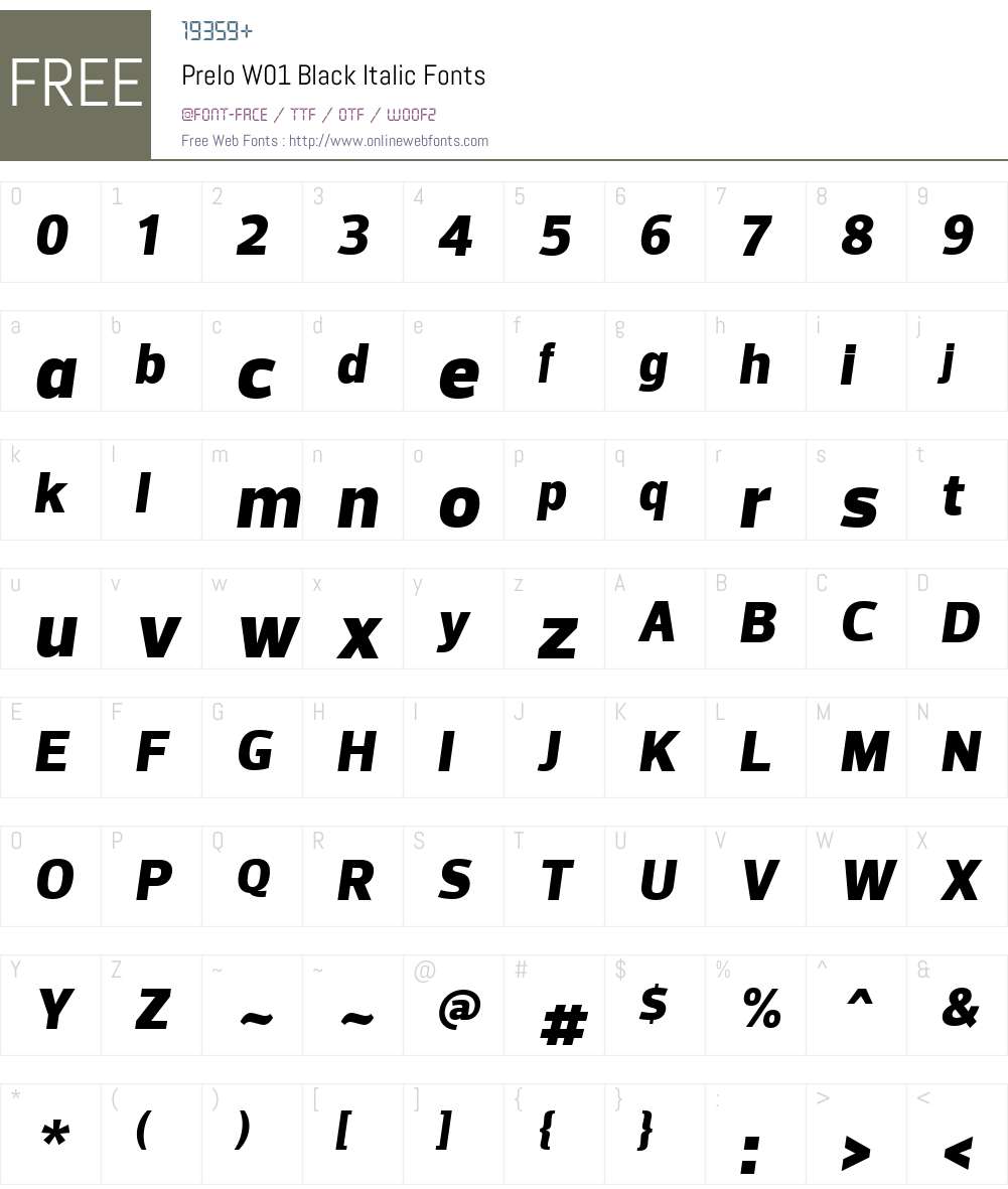 PreloW01-BlackItalic Font Screenshots