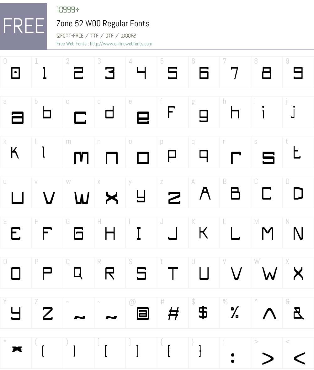 Zone52W00-Regular Font Screenshots
