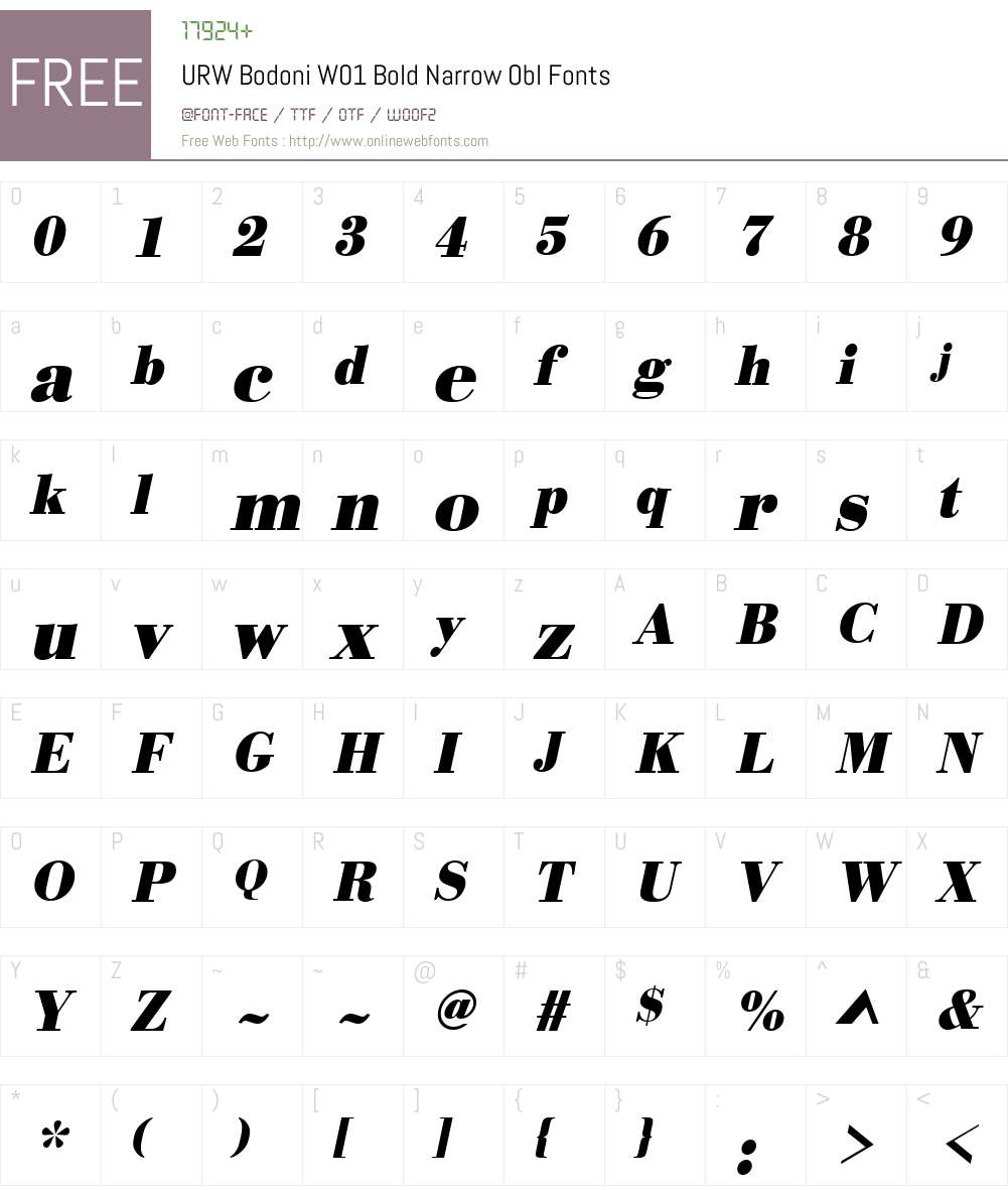URWBodoniW01-BoldNarrowObl Font Screenshots