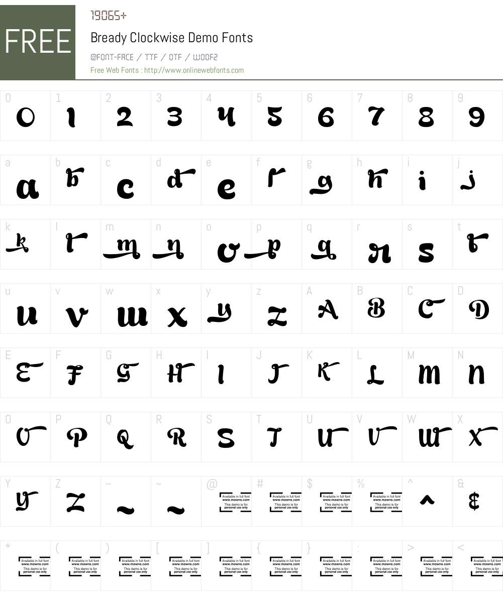 Bready Clockwise Demo Font Screenshots