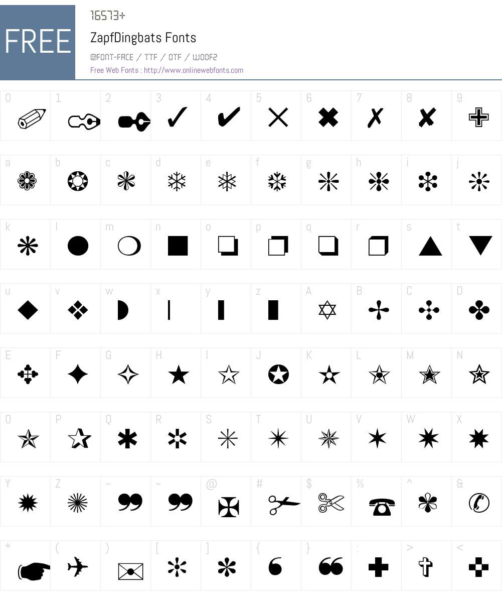 ZapfDingbats Font Screenshots
