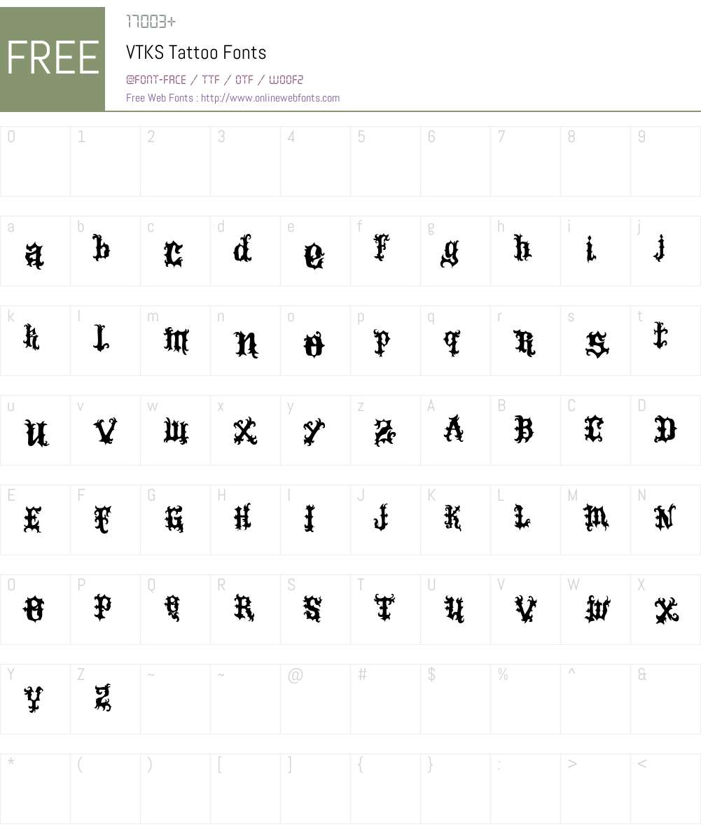 VTKS Tattoo Font Screenshots