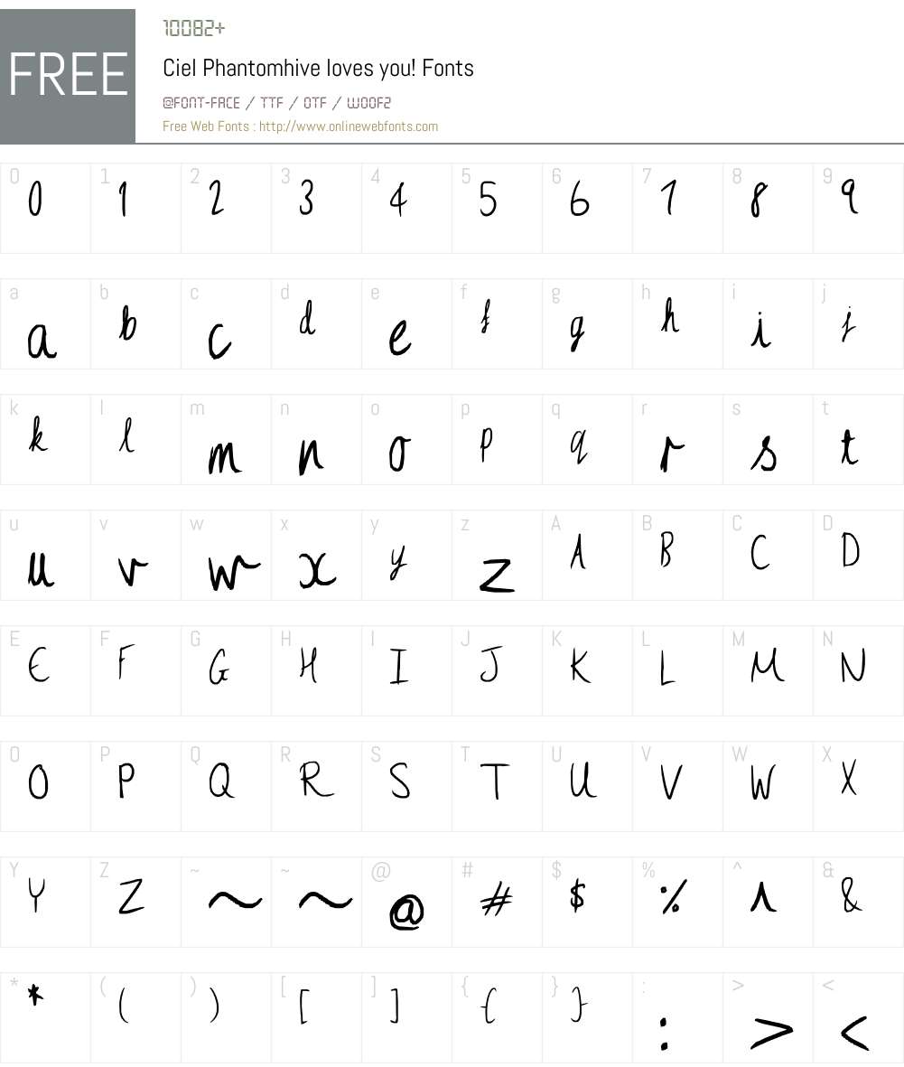 Ciel Phantomhive loves you! Font Screenshots