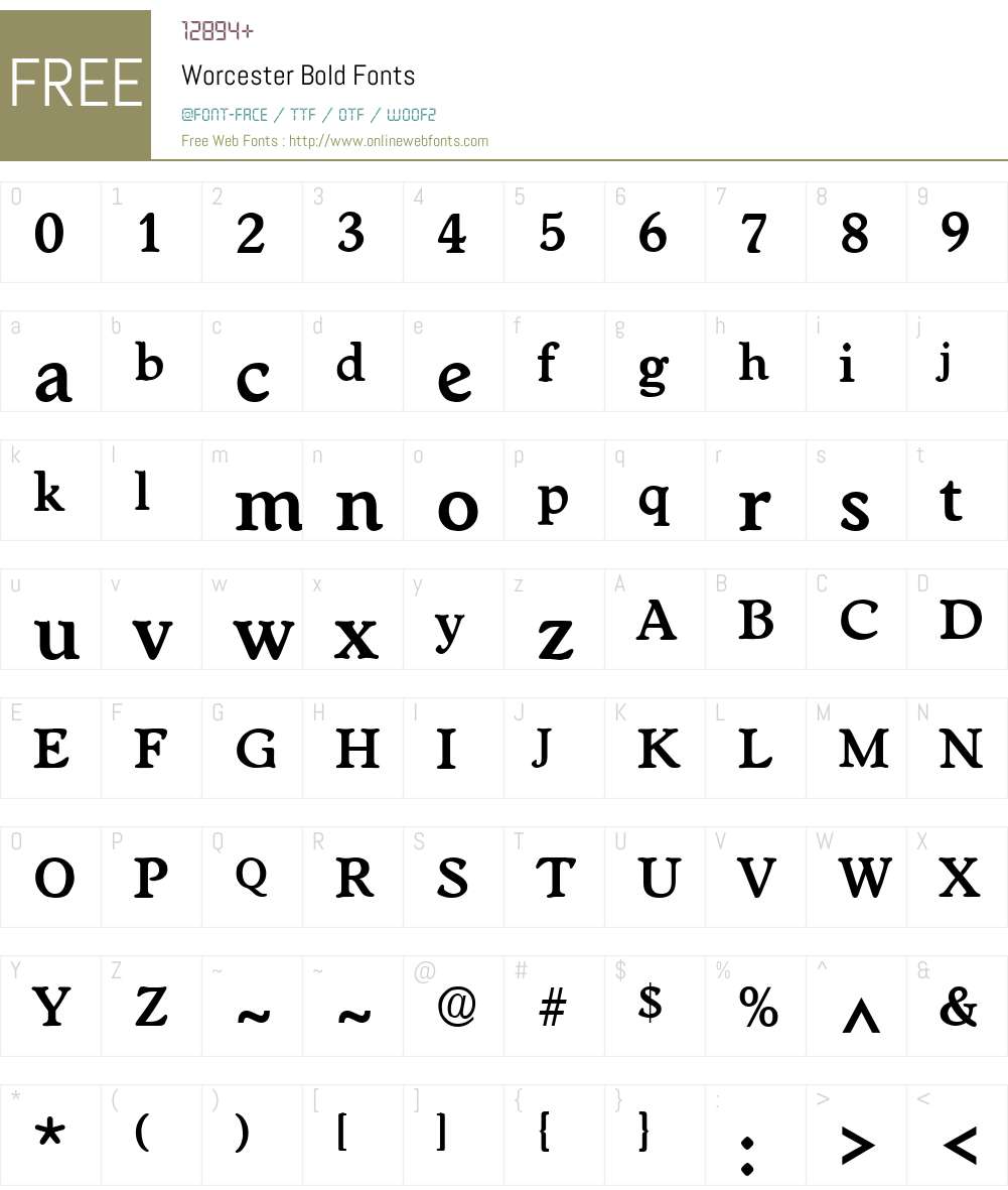 Worcester Font Screenshots