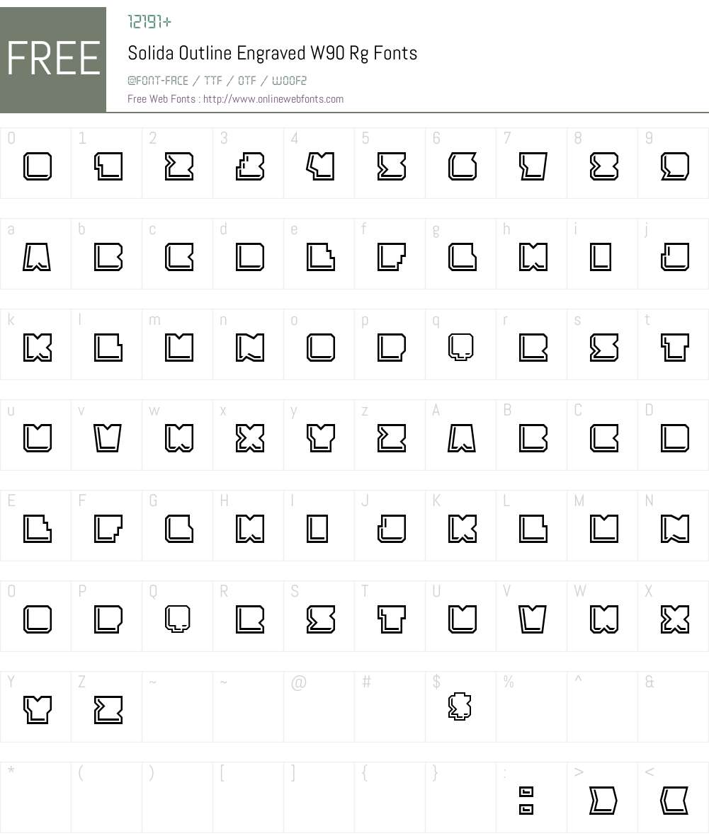 SolidaOutlineEngravedW90 Font Screenshots