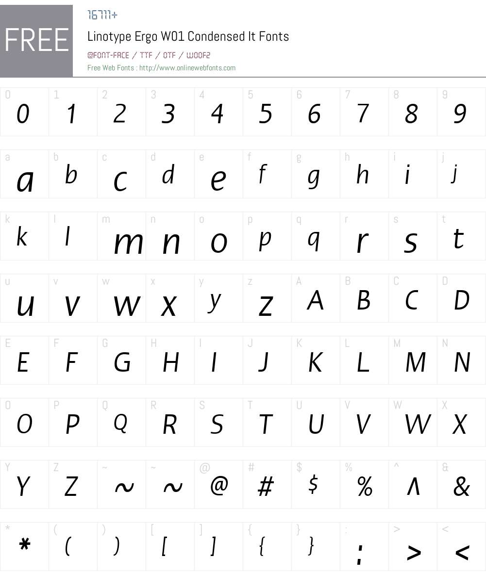 LinotypeErgoW01-CondensedIt Font Screenshots
