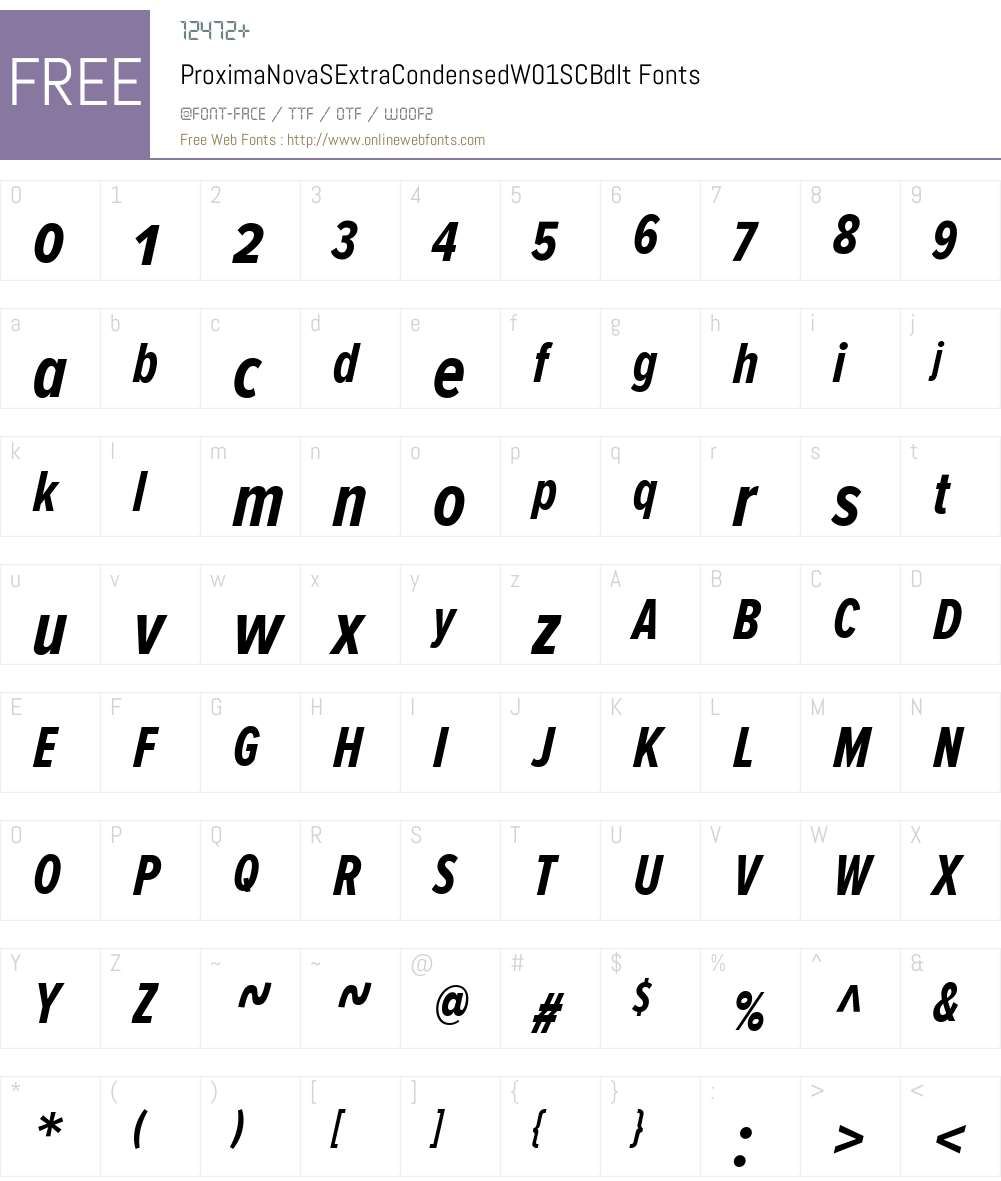 ProximaNovaSExtraCondensedW01SC-BdIt Font Screenshots