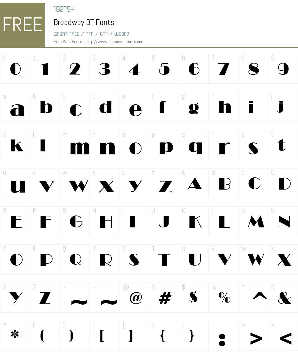 Broadway BT Font Screenshots